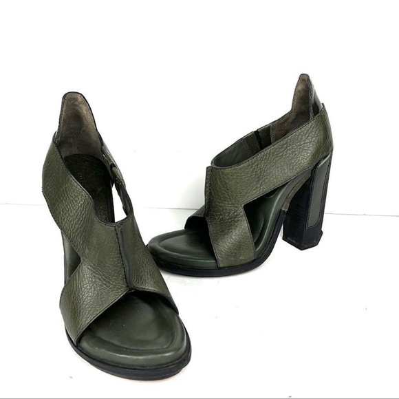 Alexander Wang Iman Spruce Green Leather Heel Mules - Picture 1 of 12